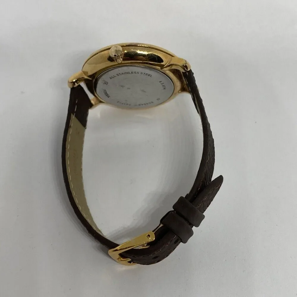 Fossil Jacqueline ES3546 Women Brown Leather Analog Rose Dial Quartz Watch WO50